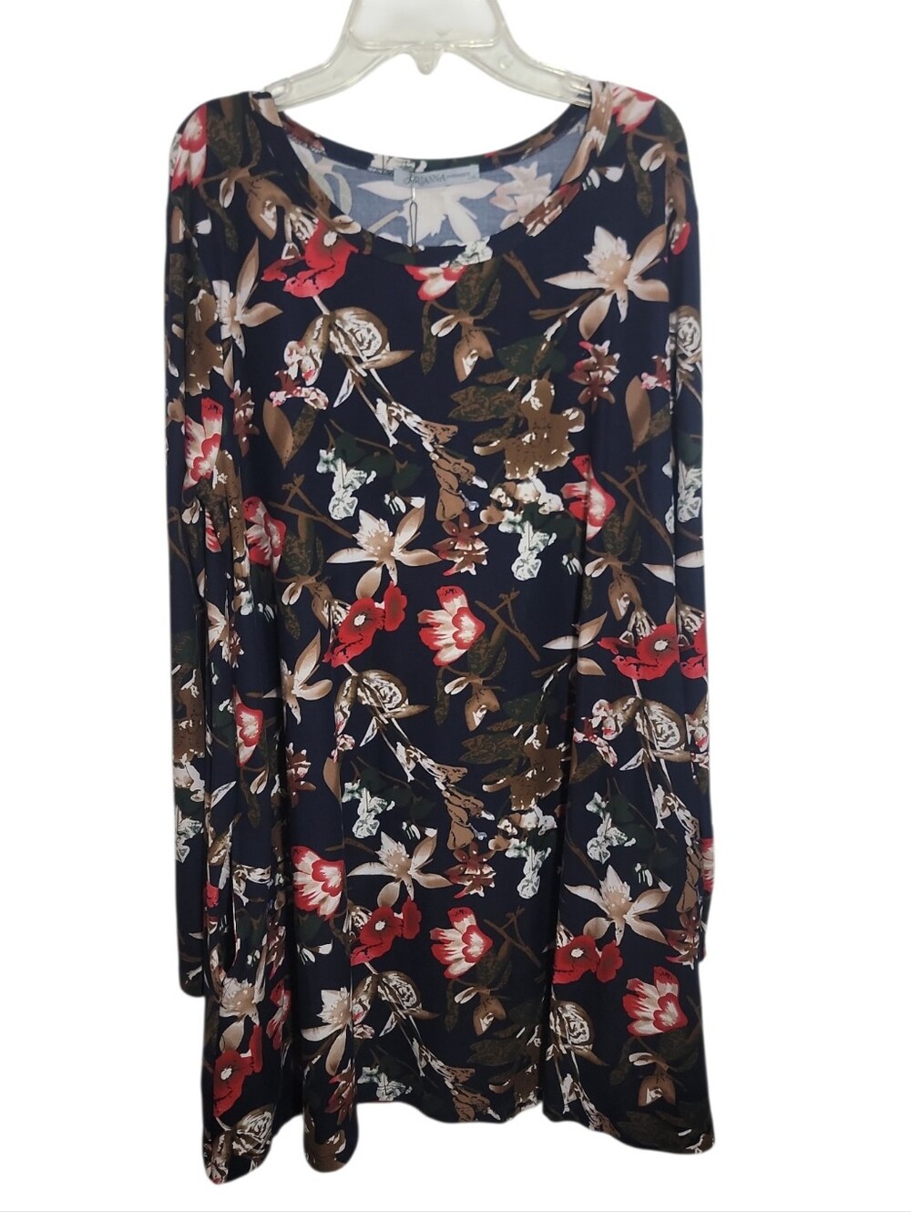 Arianna by Howard women's floral tunic dress size L-XL scoop neck pockets